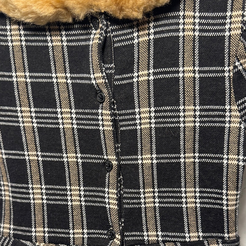 Janie and Jack Black and Cream Plaid Dress with Gold Faux Fur Collar - Picture 7 of 9